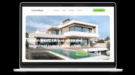 Mockup sito web Urban Next su MacBook per agenzia immobiliare con design moderno e intuitivo